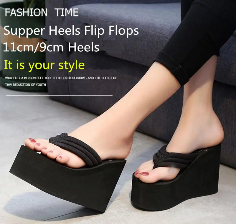 Summer Slippers Women Wedges Sandals Super High Heels Ladies Fashion Flip Flops Cute Bowknot Female Party Shoes Plus Size Slides