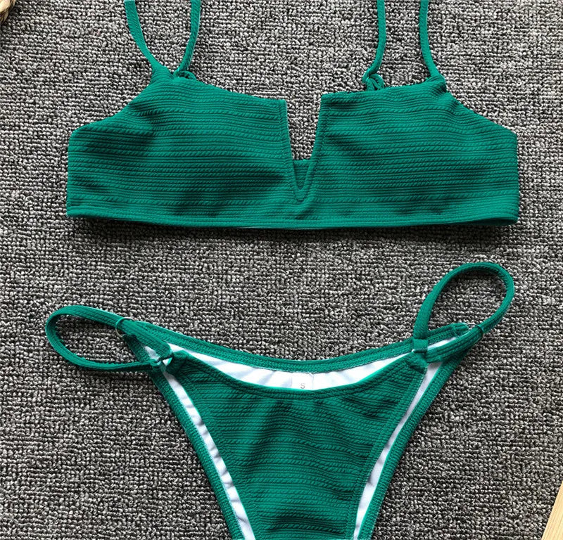 V-Bar Underwired Polka Dot Bikini 2025 Women Swimsuit Female Swimwear Two Pieces Bikini Set Ribbed High Cut Bathing Suit Swim