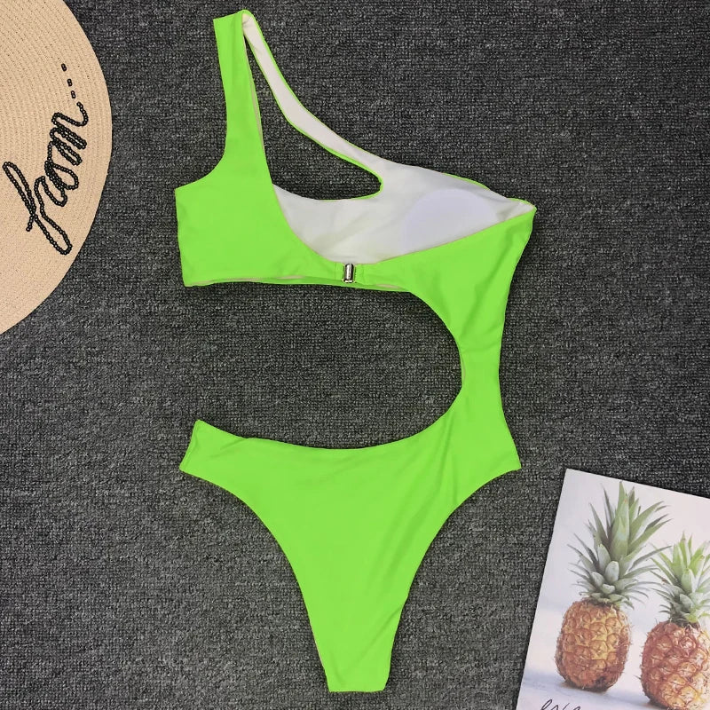Asymmetric One shoulder Female Swimwear One piece swimsuit Women Monokini Bather Trikini High Cut Out Bathing Suit Swim Bodysuit