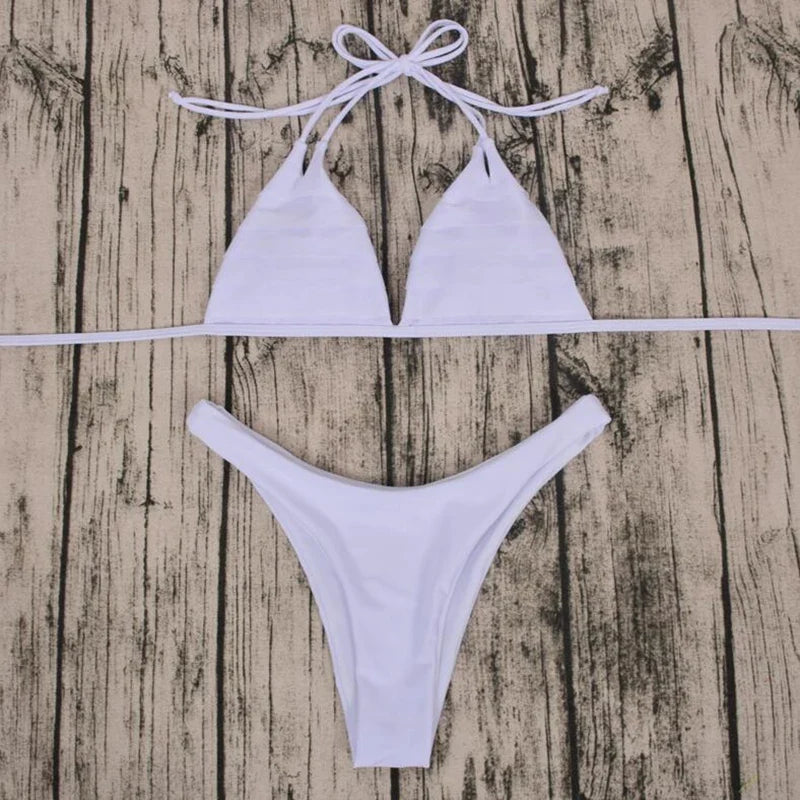 ZTVitality Bikini 2025 New Arrival Sexy Stack-up White Swimwear Women Halter String Low Waist Swimsuit Female Brazilian Biquini