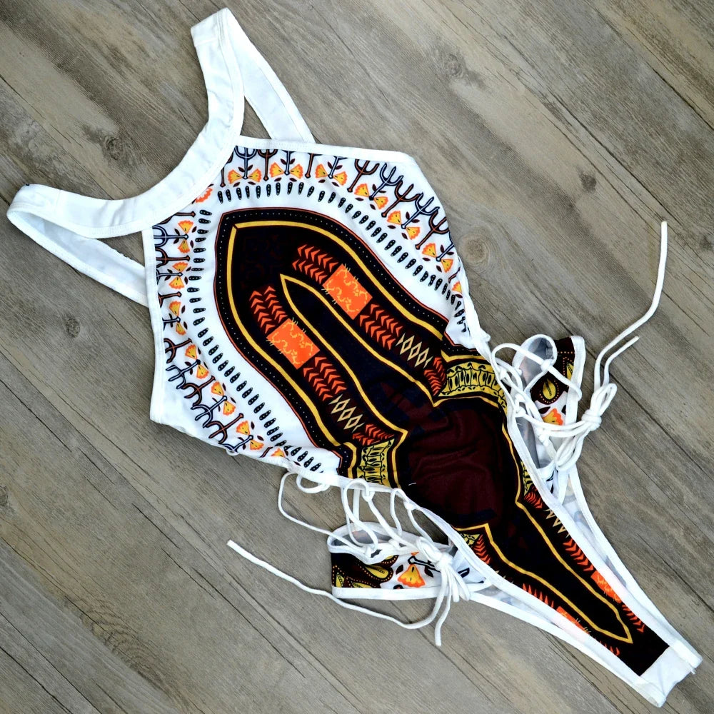 2025 African Dashiki Print One Piece Swimsuit Women High leg cut Swimwear Female Trikini Thong Monokini Brazilian Bathing Suit