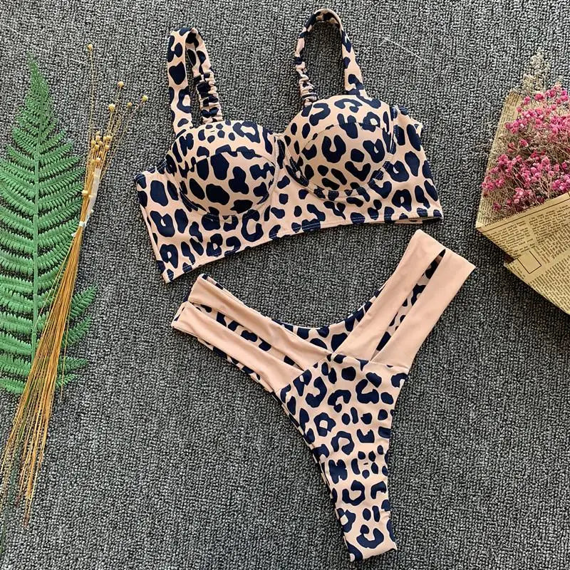 Leopard High Waist Bikini Push Up Bra Cup Bikinis 2026 Women Swimsuit Female Swimwear Two Piece Bikini Set High Cut Bathing Suit