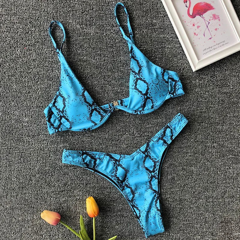 High Cut V-bar Underwired Bikini Women Swimsuit Female Micro Thong Swimwear Two-pieces Bikini Set Push Up Bathing Suit Swim Lady