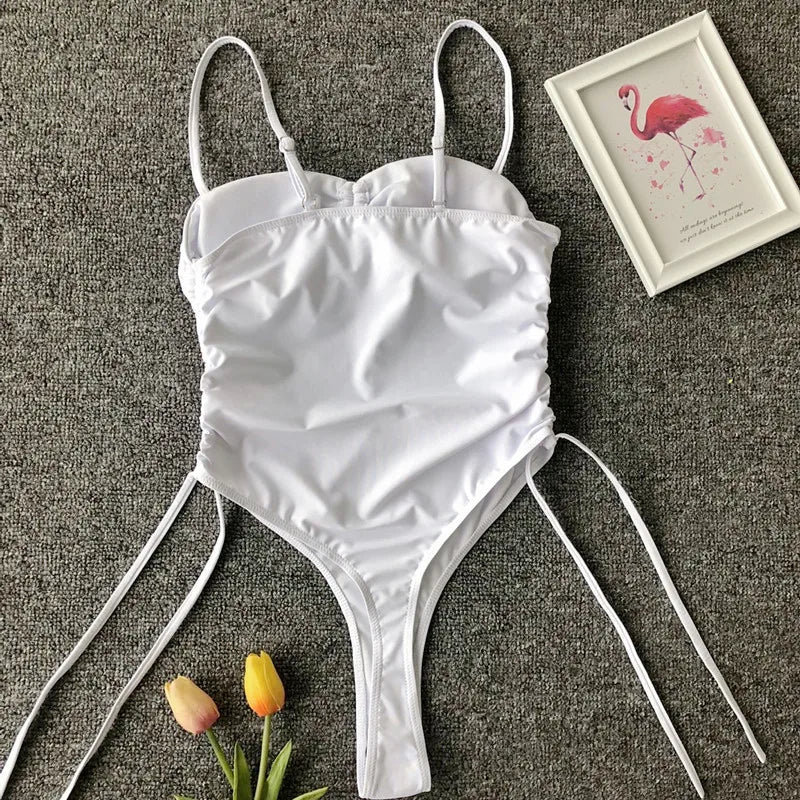 Splicing High Cut Out One Piece Swimsuit Women Tassel Swimwear Female Sexy Bathing Suit String Leopard Bikini 2025 Monokini Lady