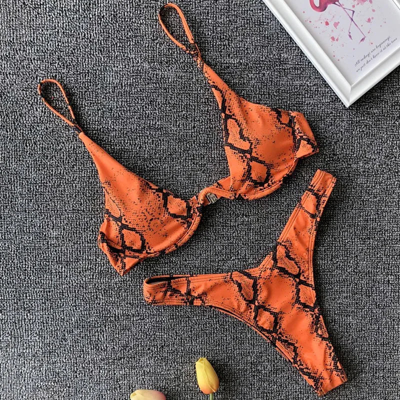 Sexy Neon V-bar Underwired Bikini 2025 Female Ribbed Swimsuit Women Thong Swimwear Two-pieces Bikini set Push up Bathing Suit