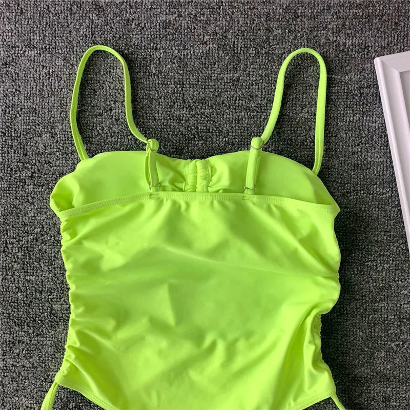 Splicing High Cut Out One Piece Swimsuit Women Tassel Swimwear Female Sexy Bathing Suit String Leopard Bikini 2025 Monokini Lady