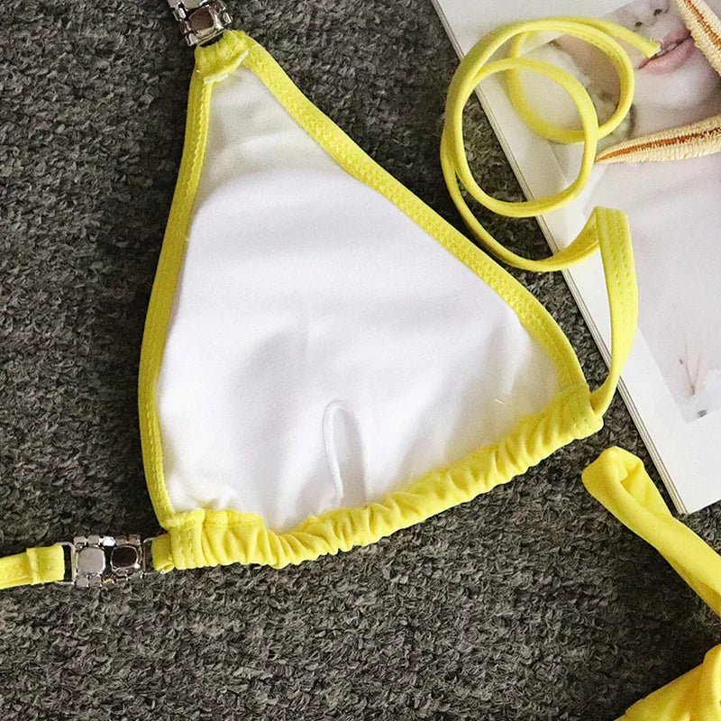 Sexy Halter Crystal Diamond Bikini 2025 Women Swimsuit Female Swimwear Two-pieces Bikini set Rhinestone Bather Bathing Suit Swim
