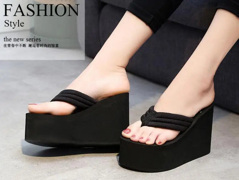 Summer Slippers Women Wedges Sandals Super High Heels Ladies Fashion Flip Flops Cute Bowknot Female Party Shoes Plus Size Slides
