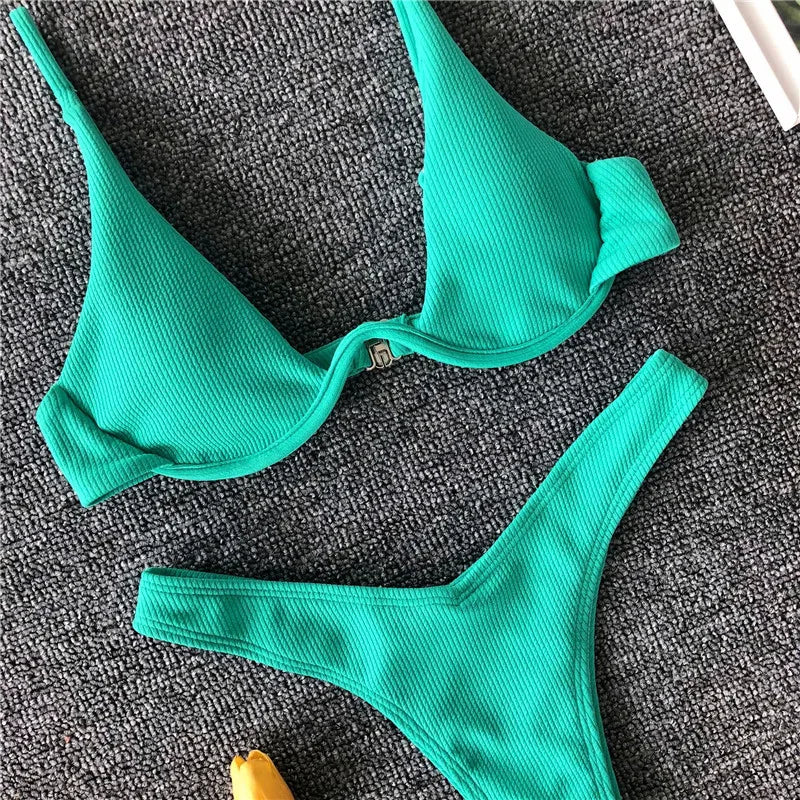 High Cut V-bar Underwired Bikini Women Swimsuit Female Micro Thong Swimwear Two-pieces Bikini Set Push Up Bathing Suit Swim Lady