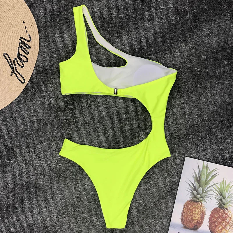 Asymmetric One shoulder Female Swimwear One piece swimsuit Women Monokini Bather Trikini High Cut Out Bathing Suit Swim Bodysuit