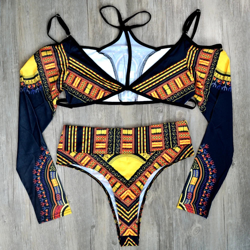 2025 African Dashiki Print One Piece Swimsuit Women High leg cut Swimwear Female Trikini Thong Monokini Brazilian Bathing Suit