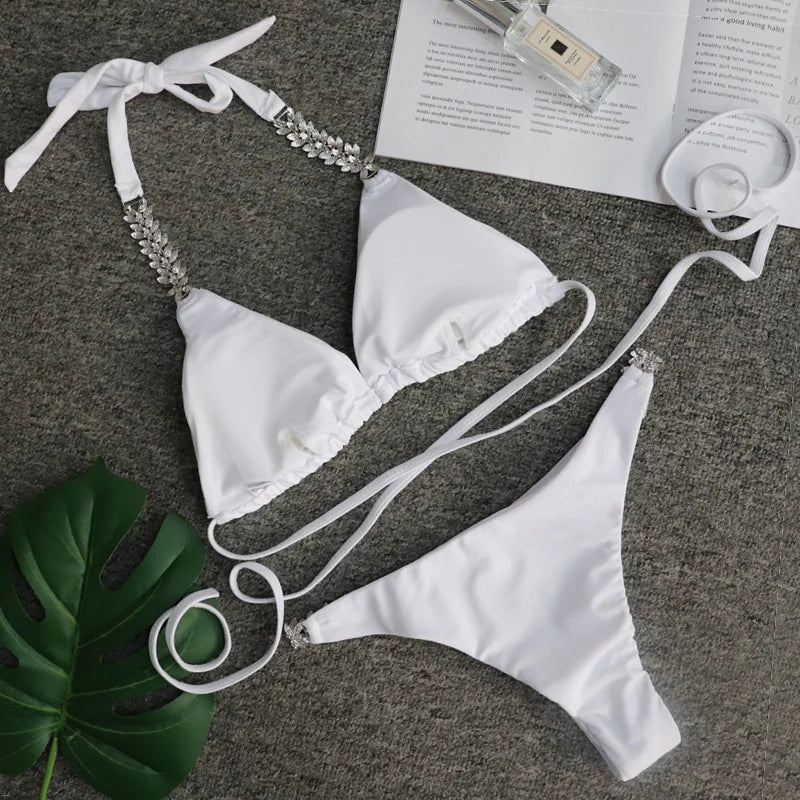 Halter Wrap Around Bikinis Diamond Bikini Women Swimsuit Female Swimwear Two Pieces Bikini Set Brazilian Bathing Suit Swim Lady