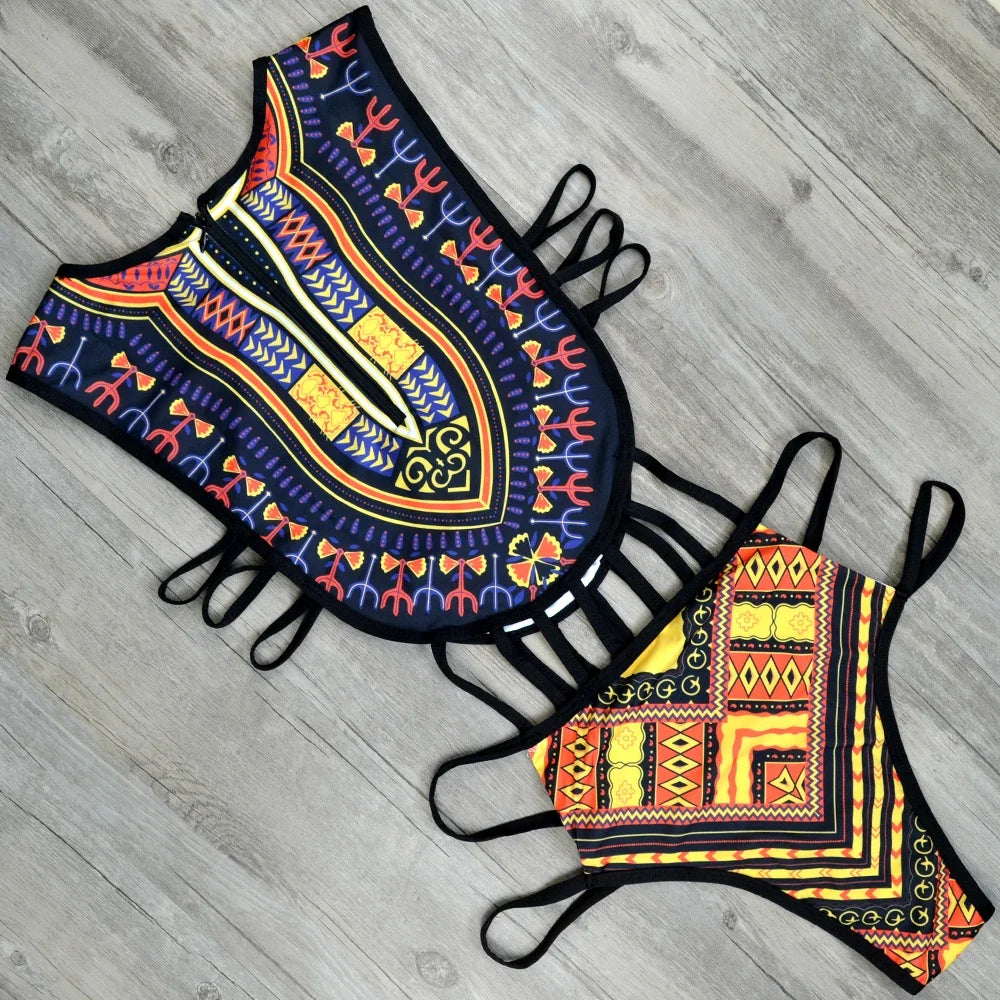 2025 African Dashiki Print One Piece Swimsuit Women High leg cut Swimwear Female Trikini Thong Monokini Brazilian Bathing Suit