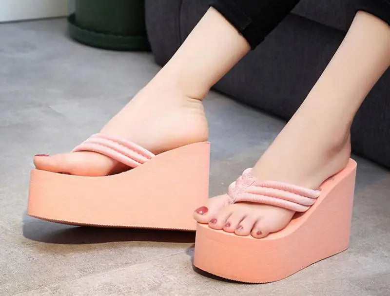 Summer Slippers Women Wedges Sandals Super High Heels Ladies Fashion Flip Flops Cute Bowknot Female Party Shoes Plus Size Slides