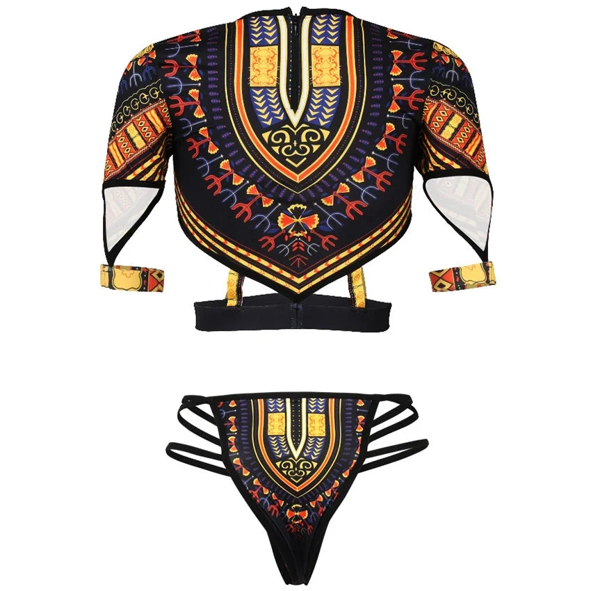 2025 African Dashiki Print One Piece Swimsuit Women High leg cut Swimwear Female Trikini Thong Monokini Brazilian Bathing Suit