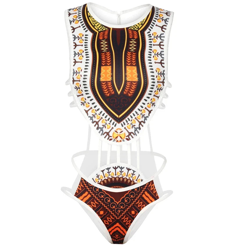 2025 African Dashiki Print One Piece Swimsuit Women High leg cut Swimwear Female Trikini Thong Monokini Brazilian Bathing Suit