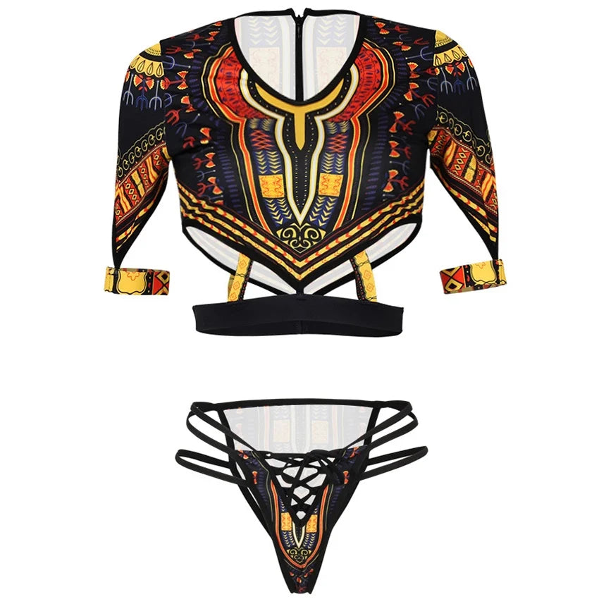 2025 African Dashiki Print One Piece Swimsuit Women High leg cut Swimwear Female Trikini Thong Monokini Brazilian Bathing Suit