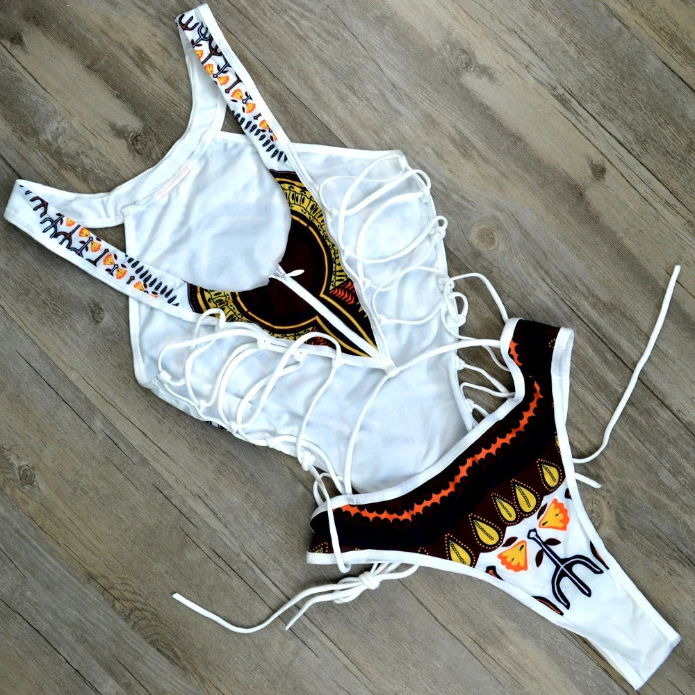 2025 African Dashiki Print One Piece Swimsuit Women High leg cut Swimwear Female Trikini Thong Monokini Brazilian Bathing Suit