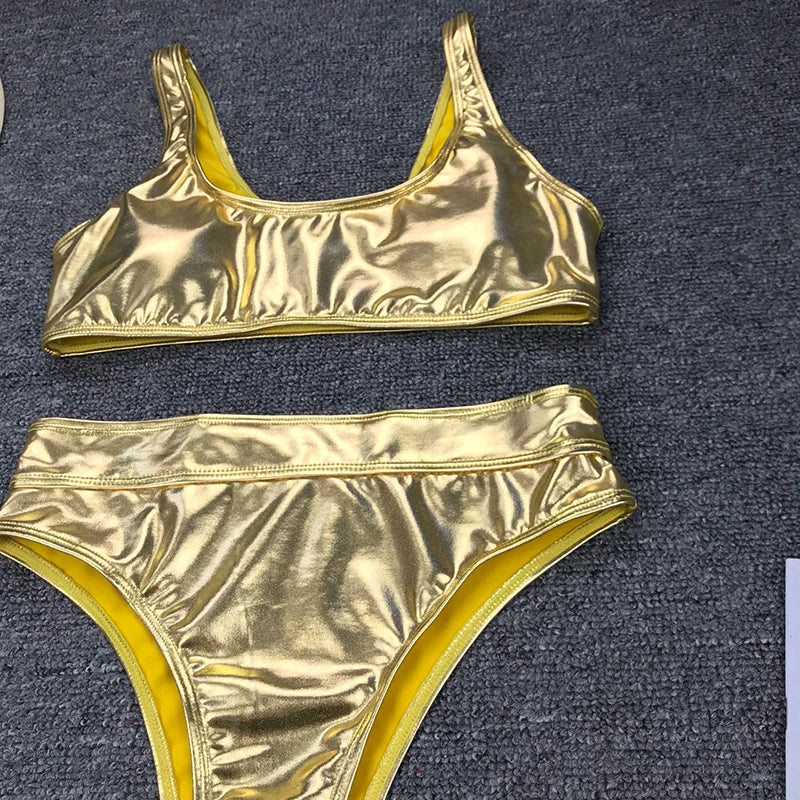 Sexy Shiny PU Leather Bikini Women 2025 Bikinis Bling Swimwear One Piece Swimsuit Female Monokini Bather Bathing Suit Swim Lady