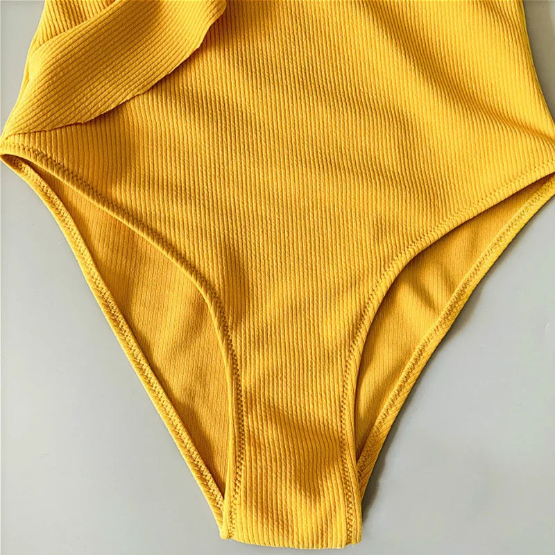 S - XXL Sexy Ribbed Ruffled One Piece Swimsuit Women Swimwear Female Monokini High Cut Bather Bathing Suit Swim Wear Bodysuit