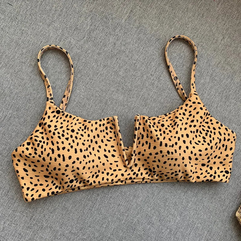Ribbed Polka Dot Bikinis V-Bar Underwired Bikini Women Swimwear Female Swimsuit Two Pieces Bikini Set High Cut Bathing Suit Swim