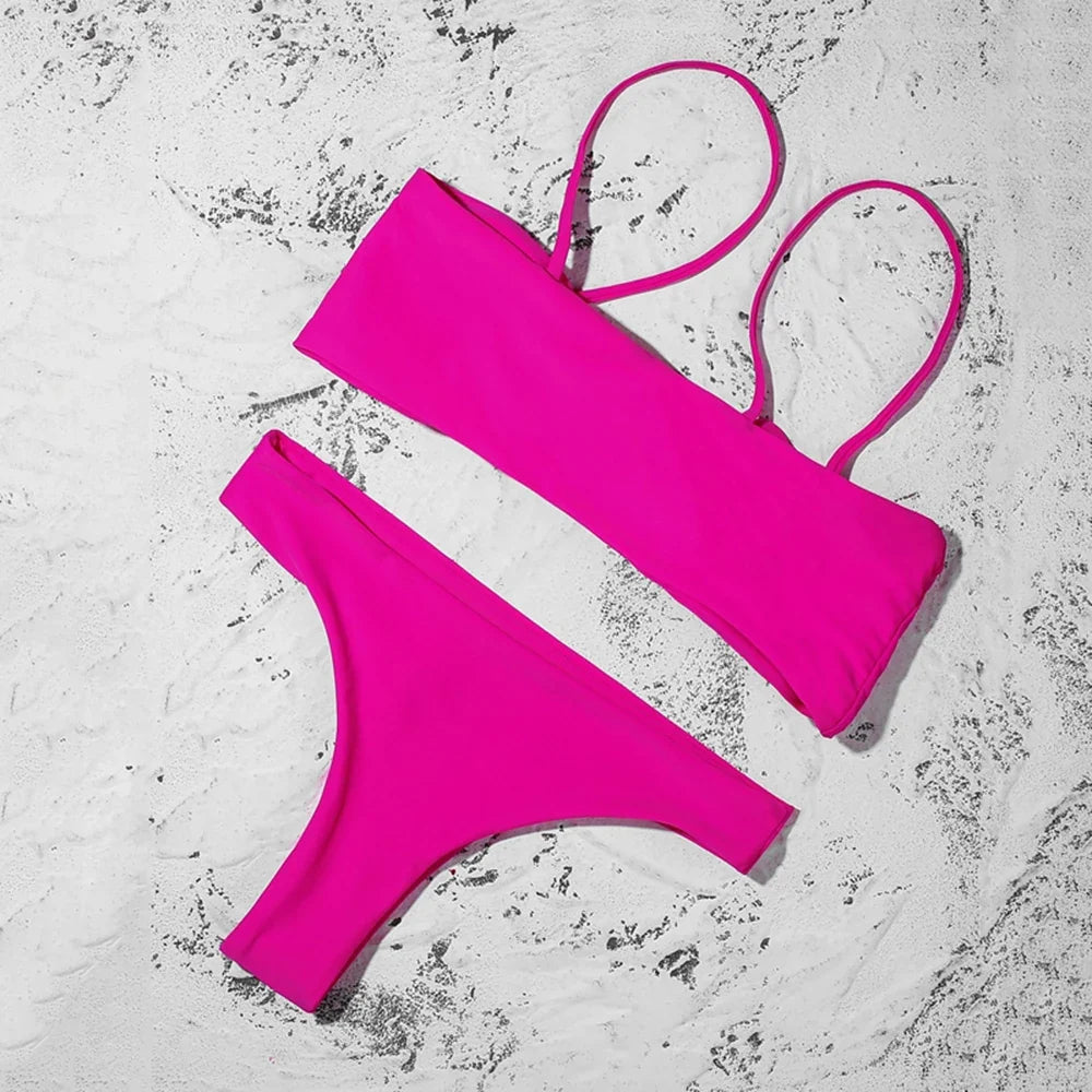 ZTVitality Sexy Solid Bow Bikinis Push Up Bikini 2021 Straps Padded Low Waist Swimsuit Bandage Swimwear Women Brazilian Biquini