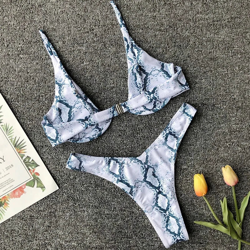 High Cut V-bar Underwired Bikini Women Swimsuit Female Micro Thong Swimwear Two-pieces Bikini Set Push Up Bathing Suit Swim Lady