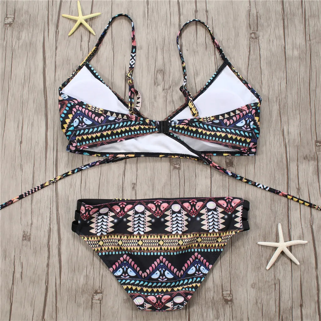 2022 Sexy Bandage Aztec Biquini String Strappy Swim Wear Bathing Suit Swimsuit Beachwear Swimwear Women Brazilian Bikini