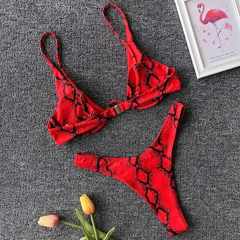 High Cut V-bar Underwired Bikini Women Swimsuit Female Micro Thong Swimwear Two-pieces Bikini Set Push Up Bathing Suit Swim Lady