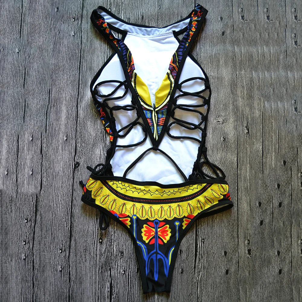 2025 African Dashiki Print One Piece Swimsuit Women High leg cut Swimwear Female Trikini Thong Monokini Brazilian Bathing Suit