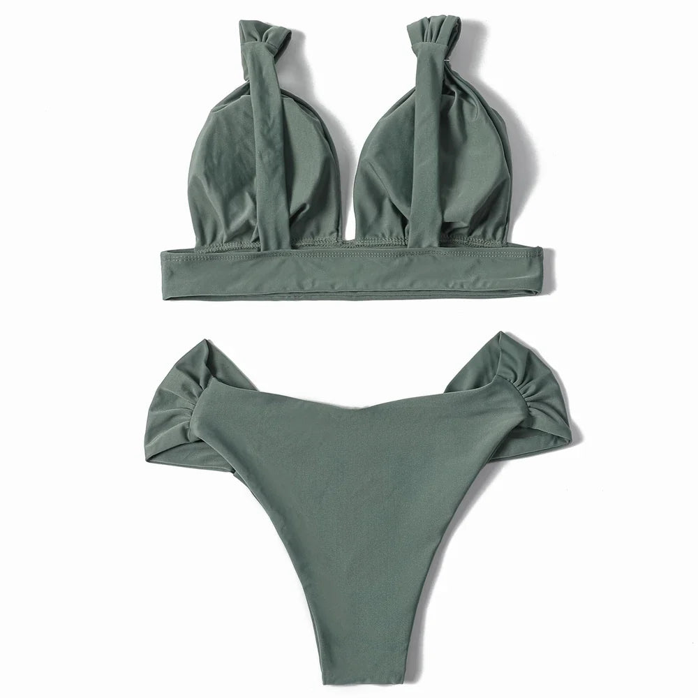 ZTVitality Solid Swimsuit Women Swimwear 2025 Newest Mid Waist Sexy Bikini Push Up Bikini Set Brazilian Bathing Suit Beach Wear
