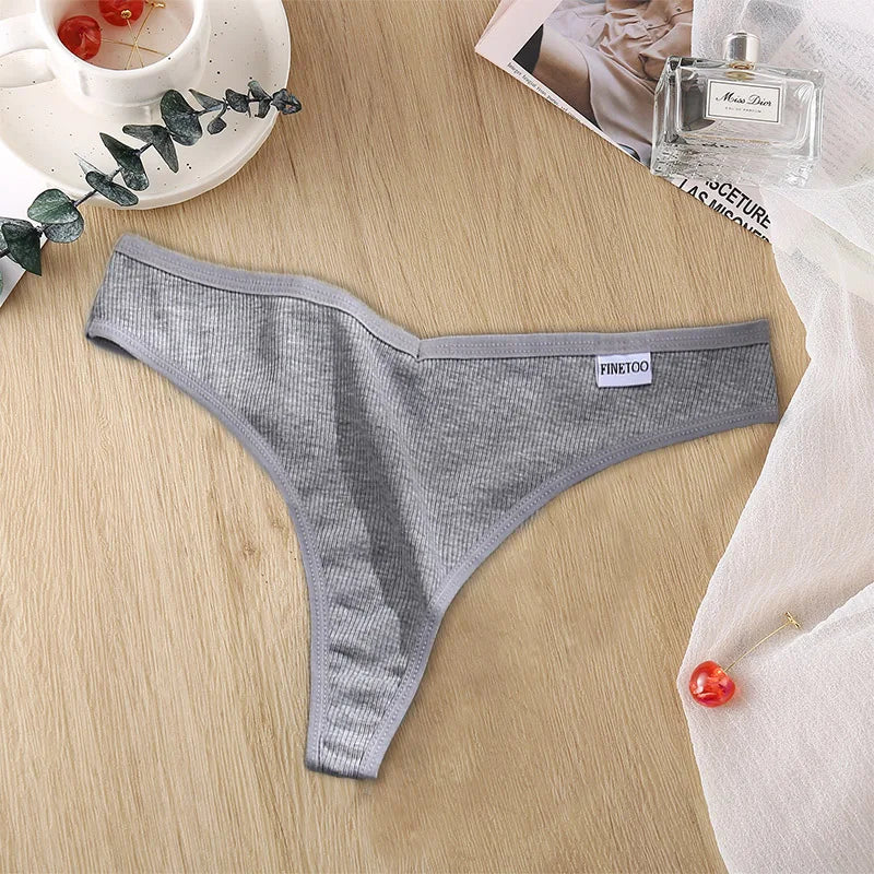 FINETOO Cotton Panties G-String for Women V Wasit Lingerie Solid Color Thongs M-XL Breathable Underwear Girls Intimates Lingerie