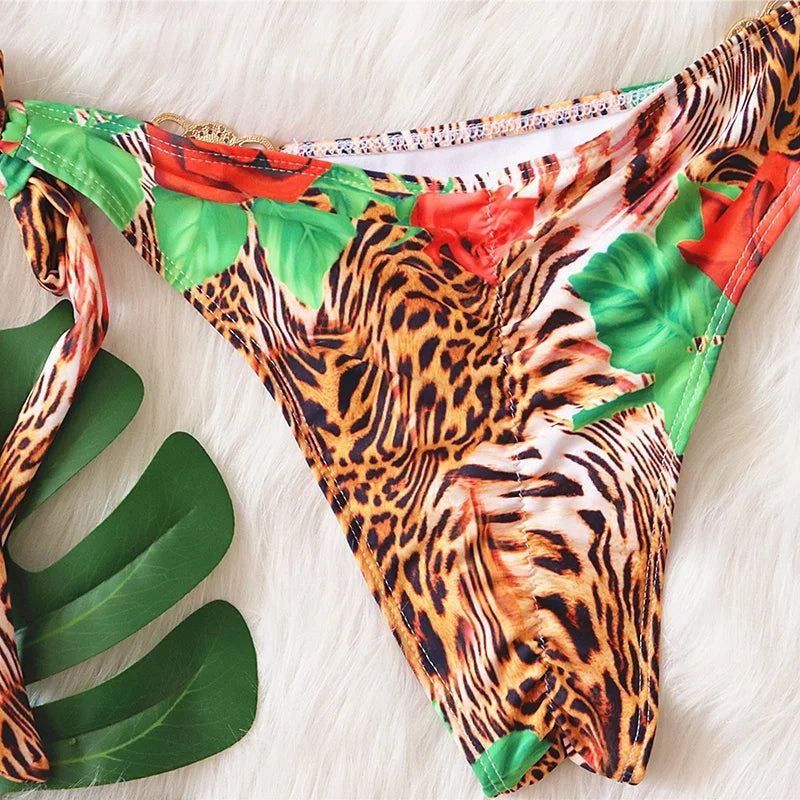 Sexy Leopard Crystal Diamond Bikini 2025 Women Swimsuit Female Halter Swimwear Two Pieces Bikini set Brazilian Bathing Suit Swim