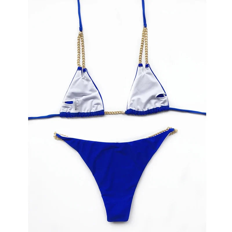 Sexy Halter Metal Chains Brazilian Bikini 2025 Women Swimsuit Female Swimwear Two Pieces Bikini Set Bathing Suit Swim Beach Wear