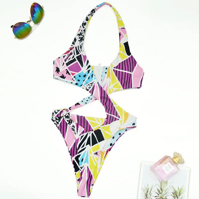 2025 Sexy High Cut Out Halter Female Swimwear One Piece Swimsuit Women Cross Bandage Monokini Bather Bathing Suit Swim Bodysuit