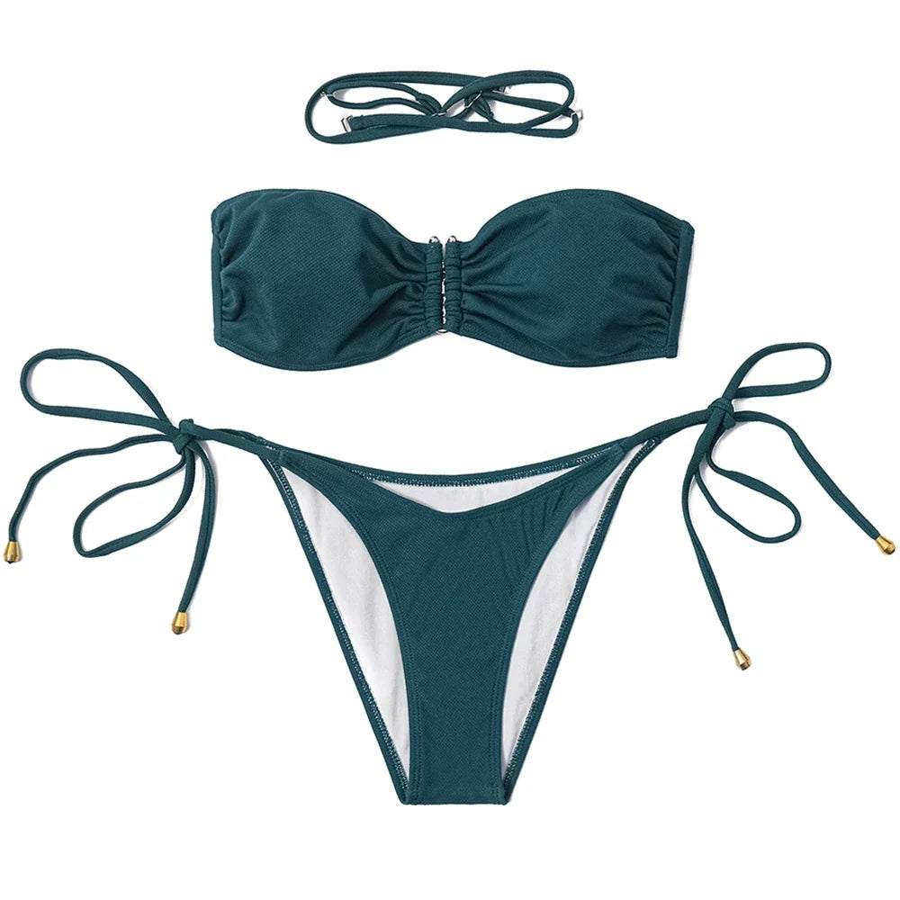 ZTVitality Solid Plaid Sexy Bikini 2026 Hot Sale Padded Bra Removable Straps Bandage Swimsuit Beach Wear Swimwear Women Biquini