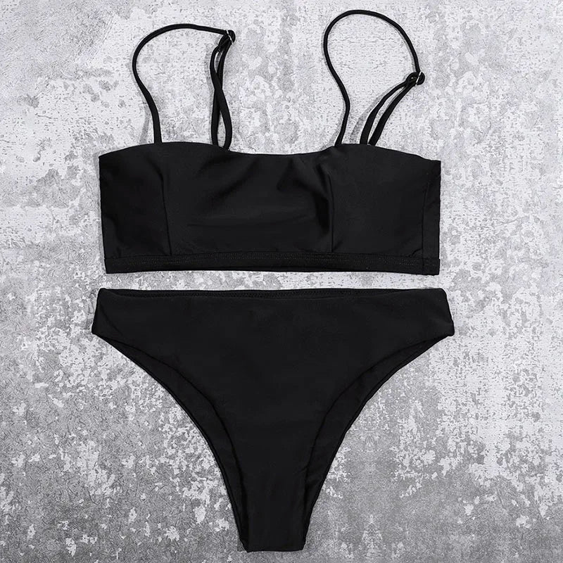 ZTVitality Solid Sexy Bikinis Push Up Bikini 2026 New Arrival Straps Padded Bra Mid Waist Swimsuit Solid Swimwear Women Biquini