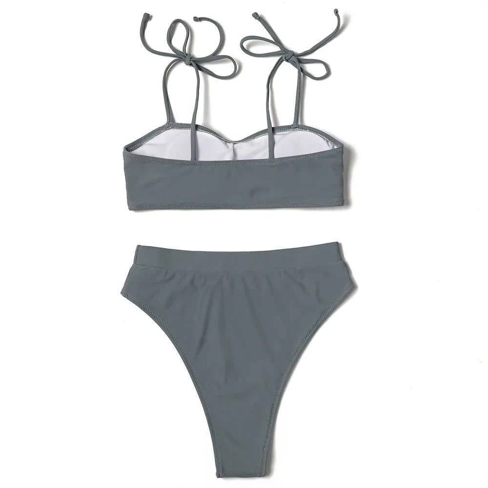 ZTVitality Solid Wrinkles High Waist Bikini 2022 New Padded Lace Up Swimsuit Sexy Swimwear Women Brazilian Bathing Suit Biquini