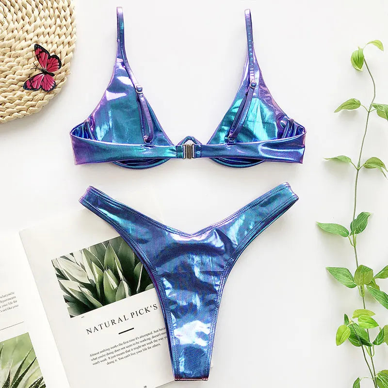 High Cut V-bar Underwired Bikini Women Swimsuit Female Micro Thong Swimwear Two-pieces Bikini Set Push Up Bathing Suit Swim Lady