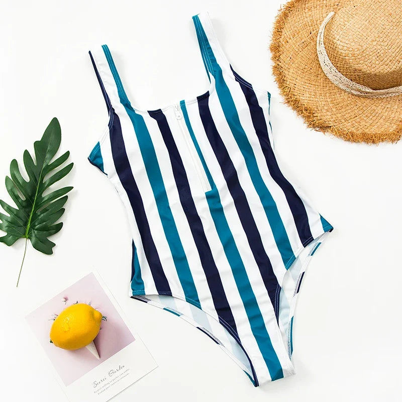 2026 Printed Zipper Swimsuit One Piece Sexy Swimwear Women Floral Bathers Bathing Swimming Swim Suit Female Beachwear