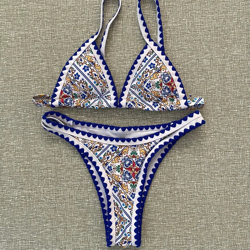 New 2025 Vintage Printed Bikini Women Swimsuit Female Swimwear Two-pieces Bikini set High cut Sexy Bather Bathing Suit Swim Lady