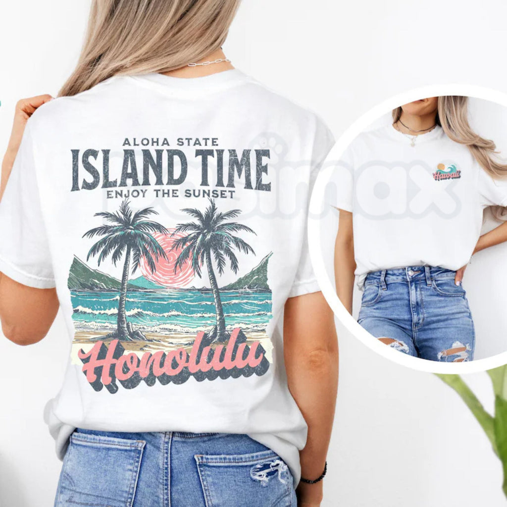 Hawaiian Island Vibes Comfort T-Shirt – Tropical Paradise Graphic Tee for Women, Premium 100% Cotton Aloha Spirit Top, Soft Lived-In Heavyweight Beach Life Shirt, Made in USA