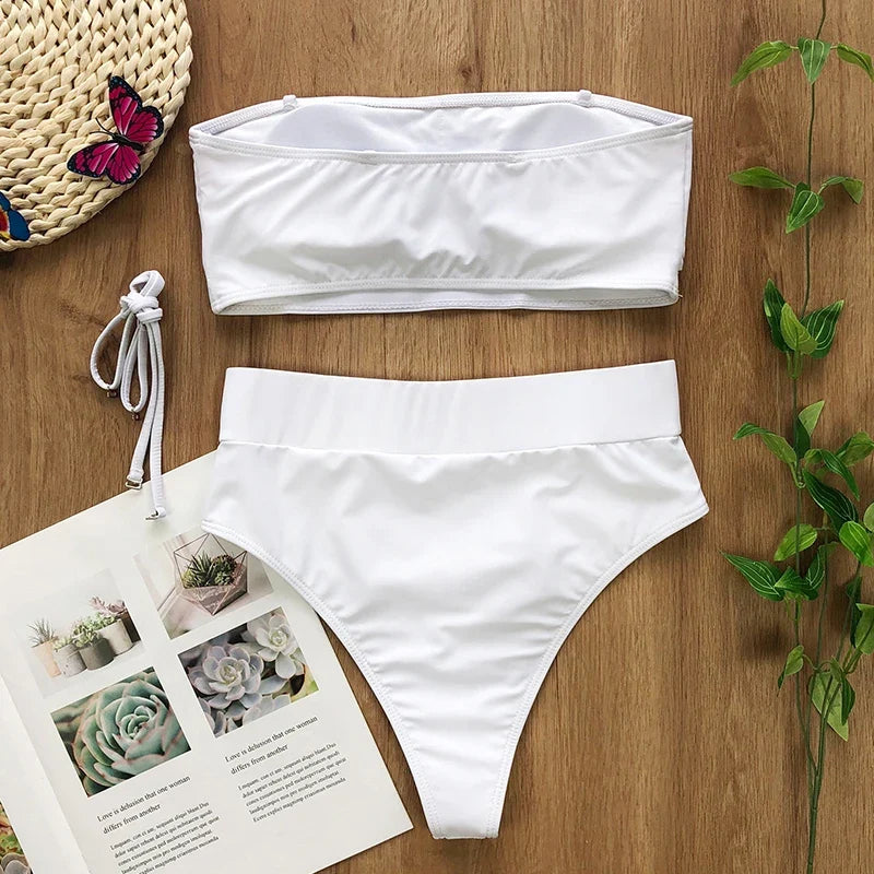 2026 Snake Printed Bandeau Bikini High Waist Swimsuit Women Vintage Swimwear Female Waist Belt Bikini Set Push Up Bathing Suit