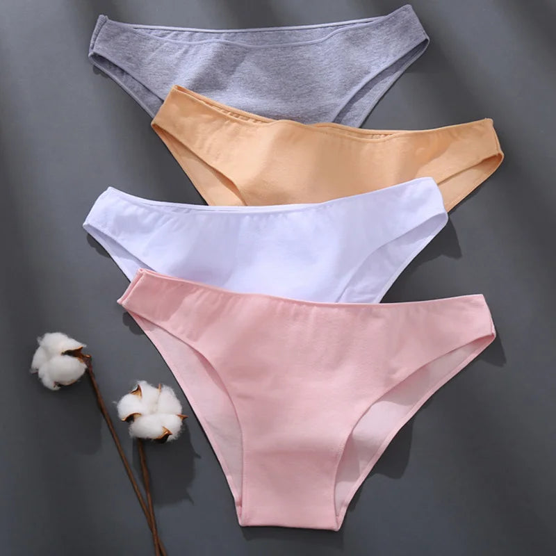 FINETOO M-2XL Cotton Panties for Women Sexy Low Waist Briefs Female Breathable Underwear Girl Intimates Lingerie Solid Color New