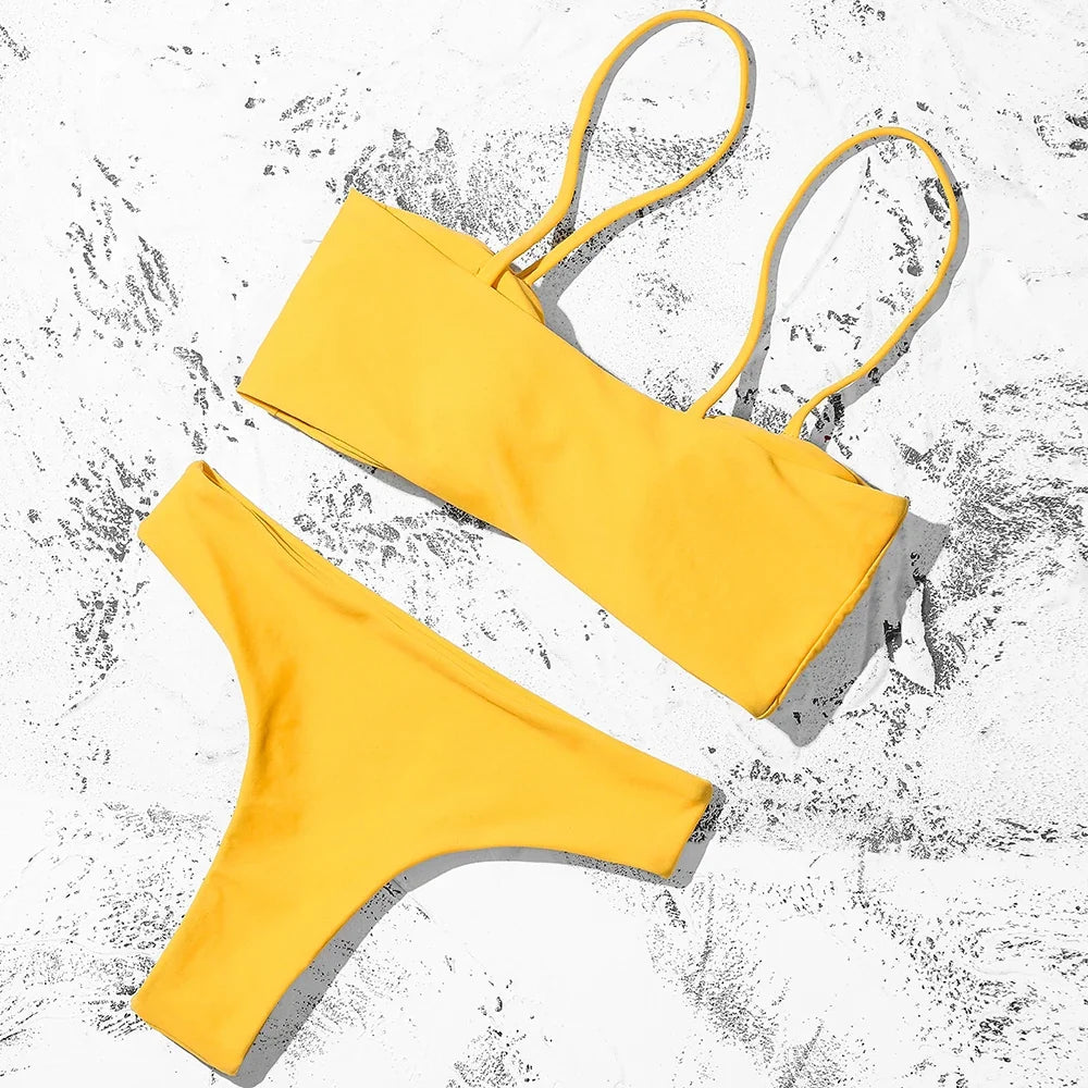 ZTVitality Sexy Solid Bow Bikinis Push Up Bikini 2021 Straps Padded Low Waist Swimsuit Bandage Swimwear Women Brazilian Biquini