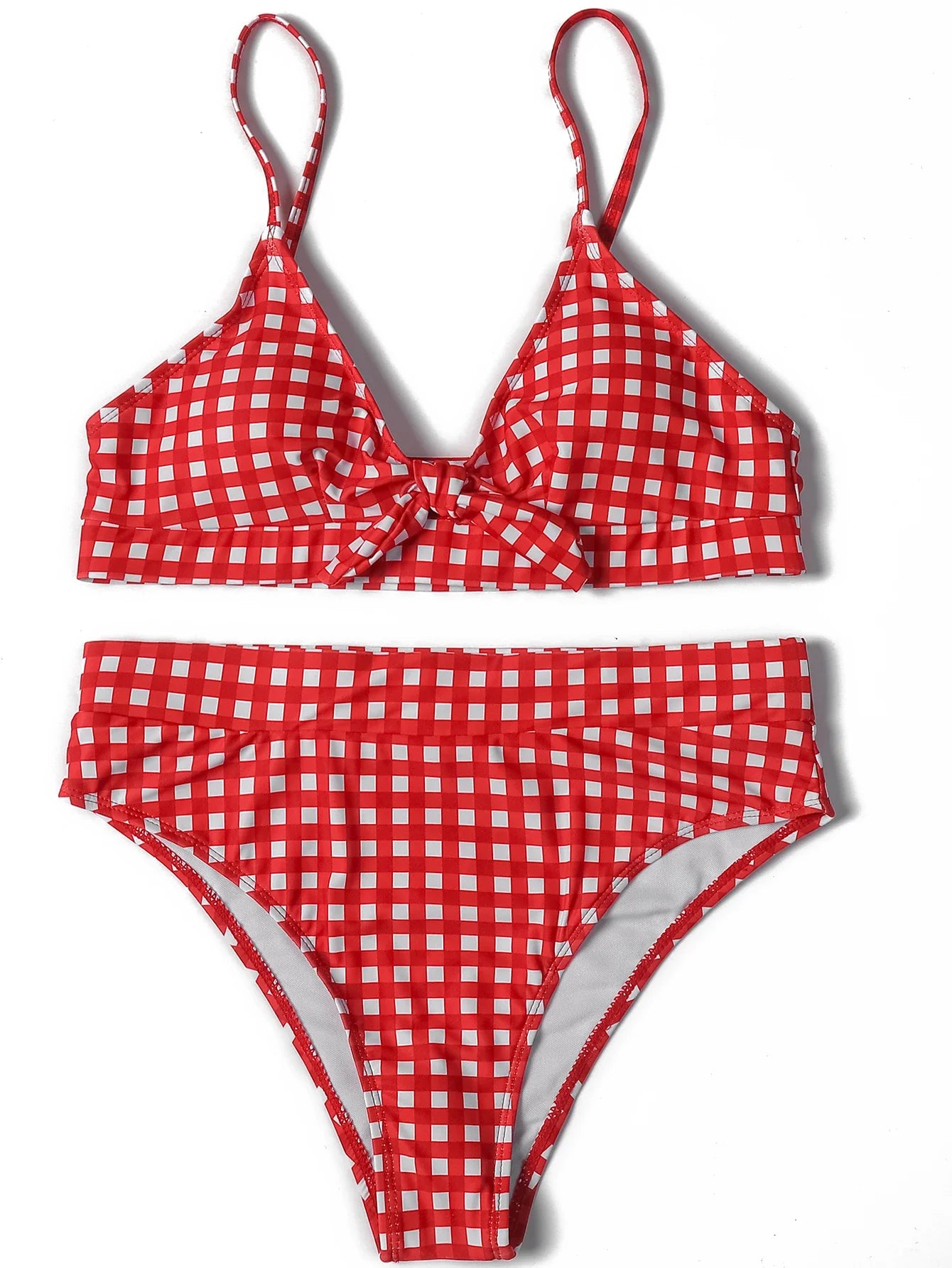 ZTVitality Bow Plaid Bikinis Push Up Sexy Bikini 2021 Hot Sale Straps Padded High Waist Swimsuit Retro Swimwear Women Biquini