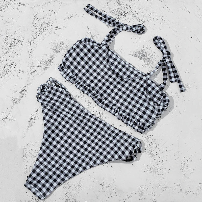 ZTVitality Blue Plaid Bikinis Push Up Bikini 2020 Newest Padded Bandage Swimsuit High Waist Cross Hollow Out Sexy Swimwear Women