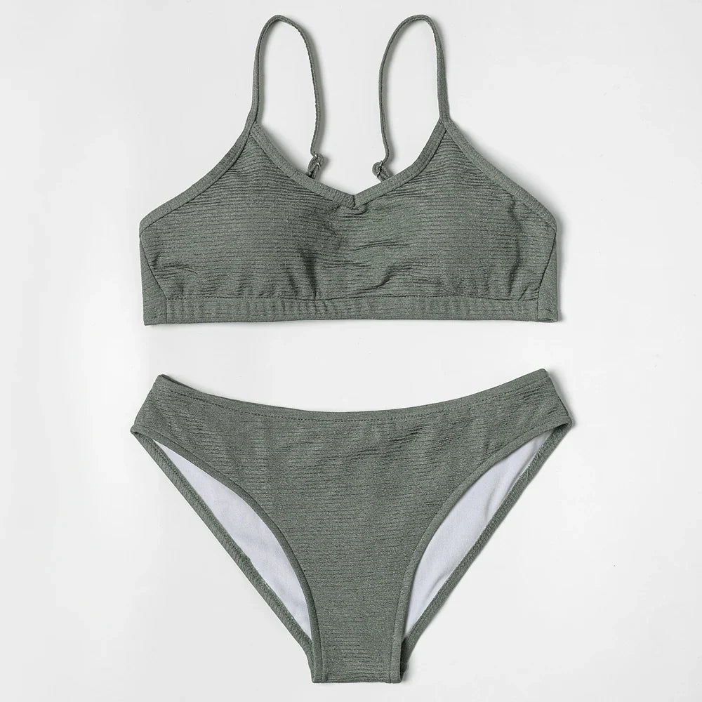 ZTVitality Sexy Solid Bikini Set 2025 New Arrival Padded Bra Push Up V-Neck Swimsuit Women Swimwear Summer Brazilian Beachwear