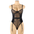 Black Mesh Chain Suspender Bodysuit for Women Sheer Teddy Lingerie Underwire Open Crotch Adjustable Straps with Garter Belt Neck