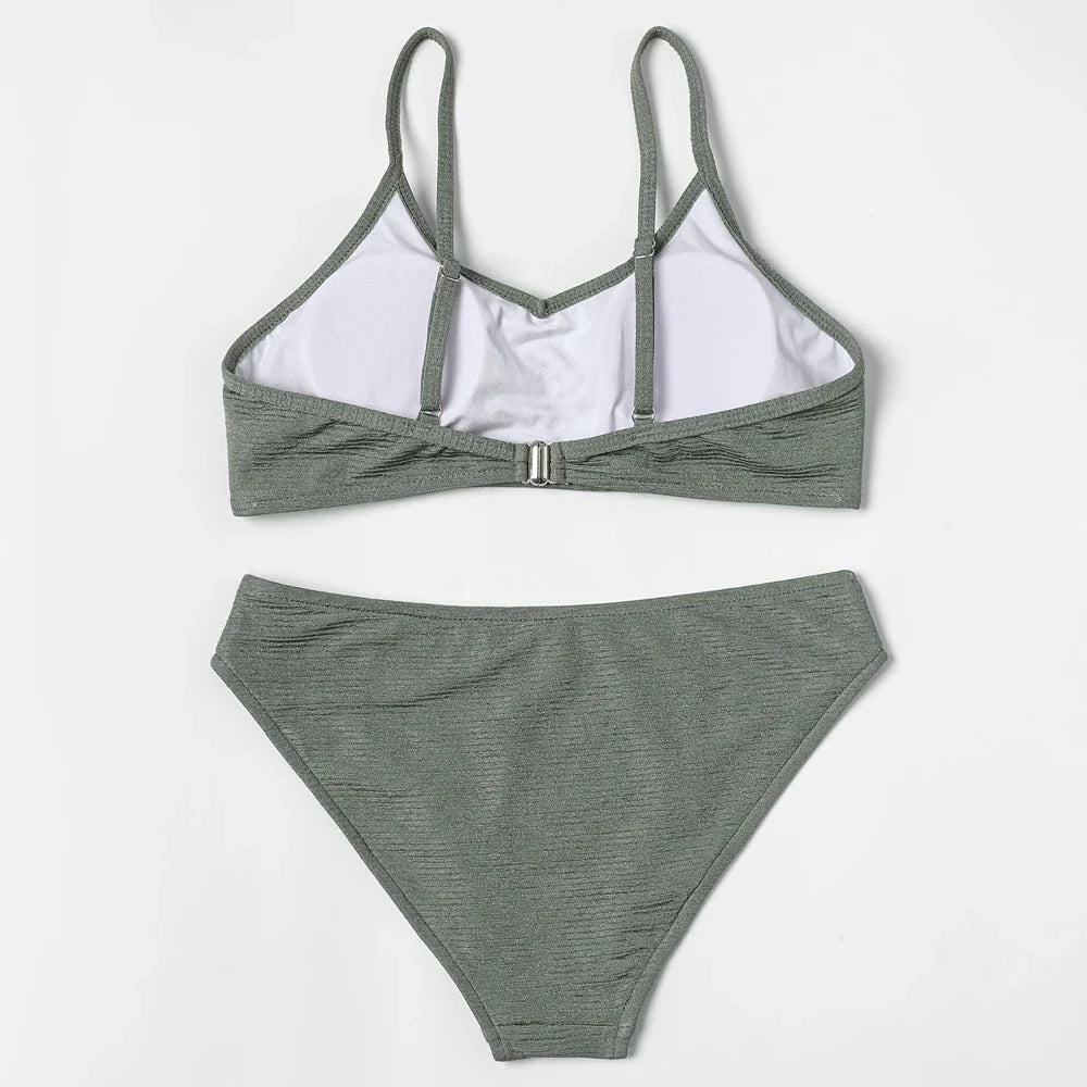 ZTVitality Sexy Solid Bikini Set 2025 New Arrival Padded Bra Push Up V-Neck Swimsuit Women Swimwear Summer Brazilian Beachwear